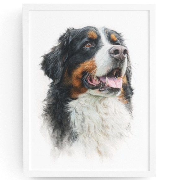 Watercolor Bernese Mountain Dog Portrait Print – Unframed Wall Art Poster - Picture 1 of 5